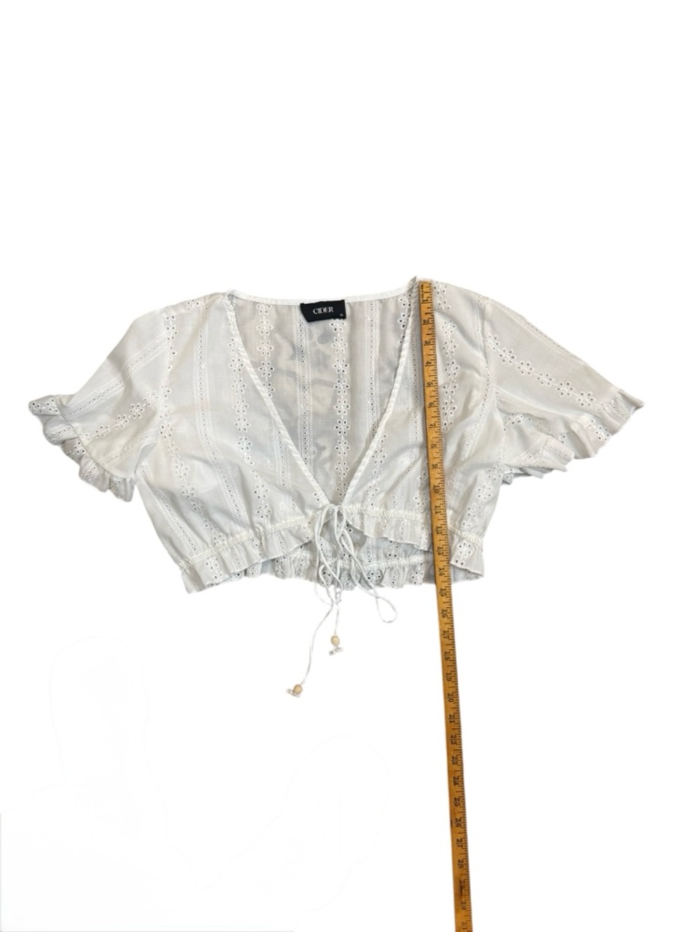 Cider Eyelet Crop Top White Tie Front Ruffle Sleeve Boho XL - Picture 5 of 7
